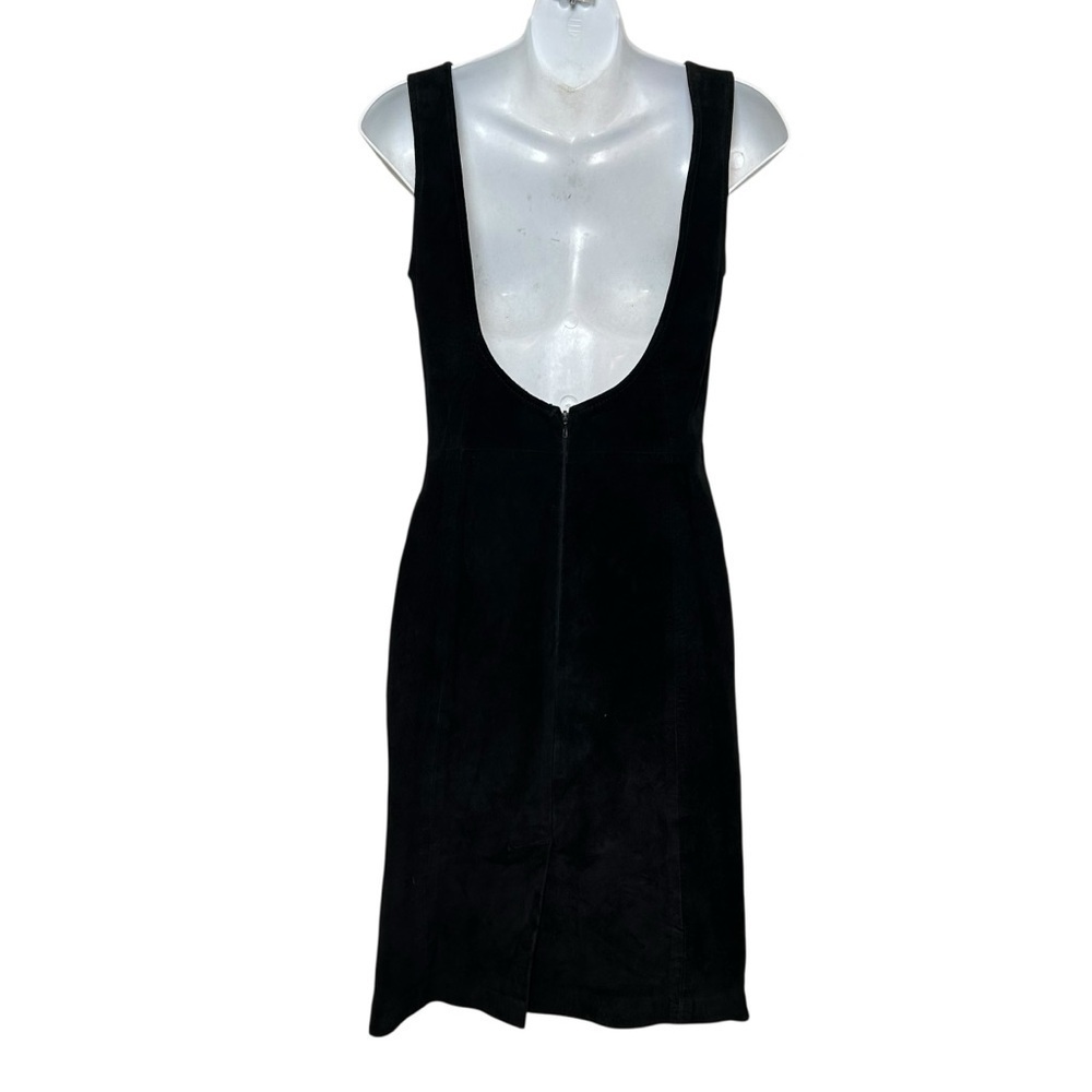 Morgan Taylor vintage black suede sleeveless sheath dress XS scoop back biker - Picture 3 of 10